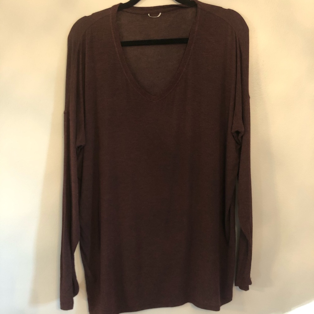 Kit and Ace Maroon V Neck Long Sleeve Top